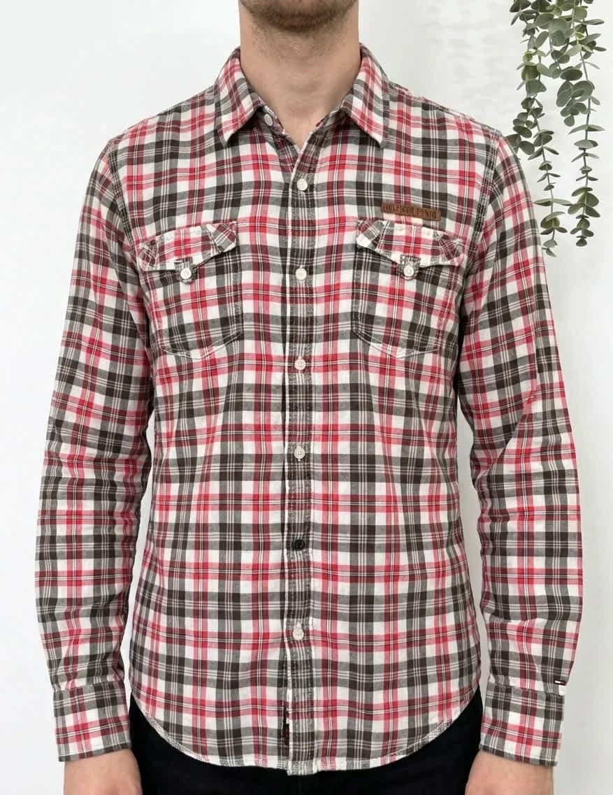 Chemise carreaux coton Hilfiger Denim rouge marron taille M - FP260124 - Photo 1/9