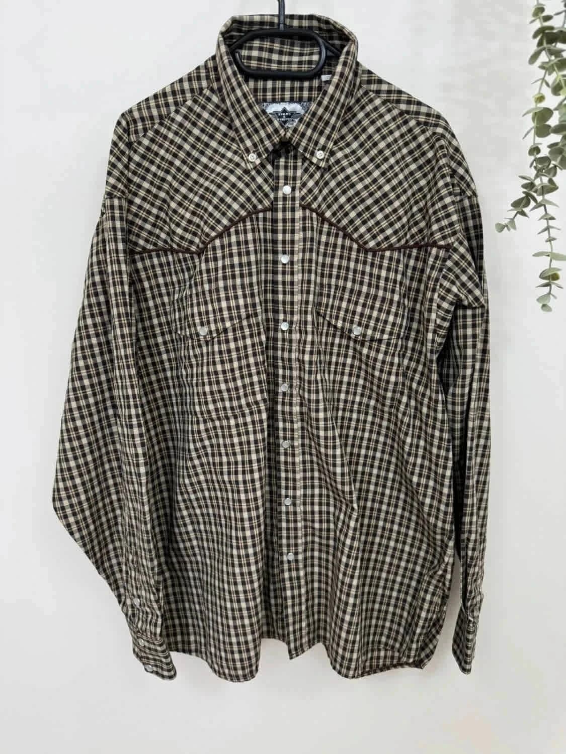 Chemise western à carreaux beige et noire boutons pressions nacrés Stars & Stripes taille XXL - Photo 2/11