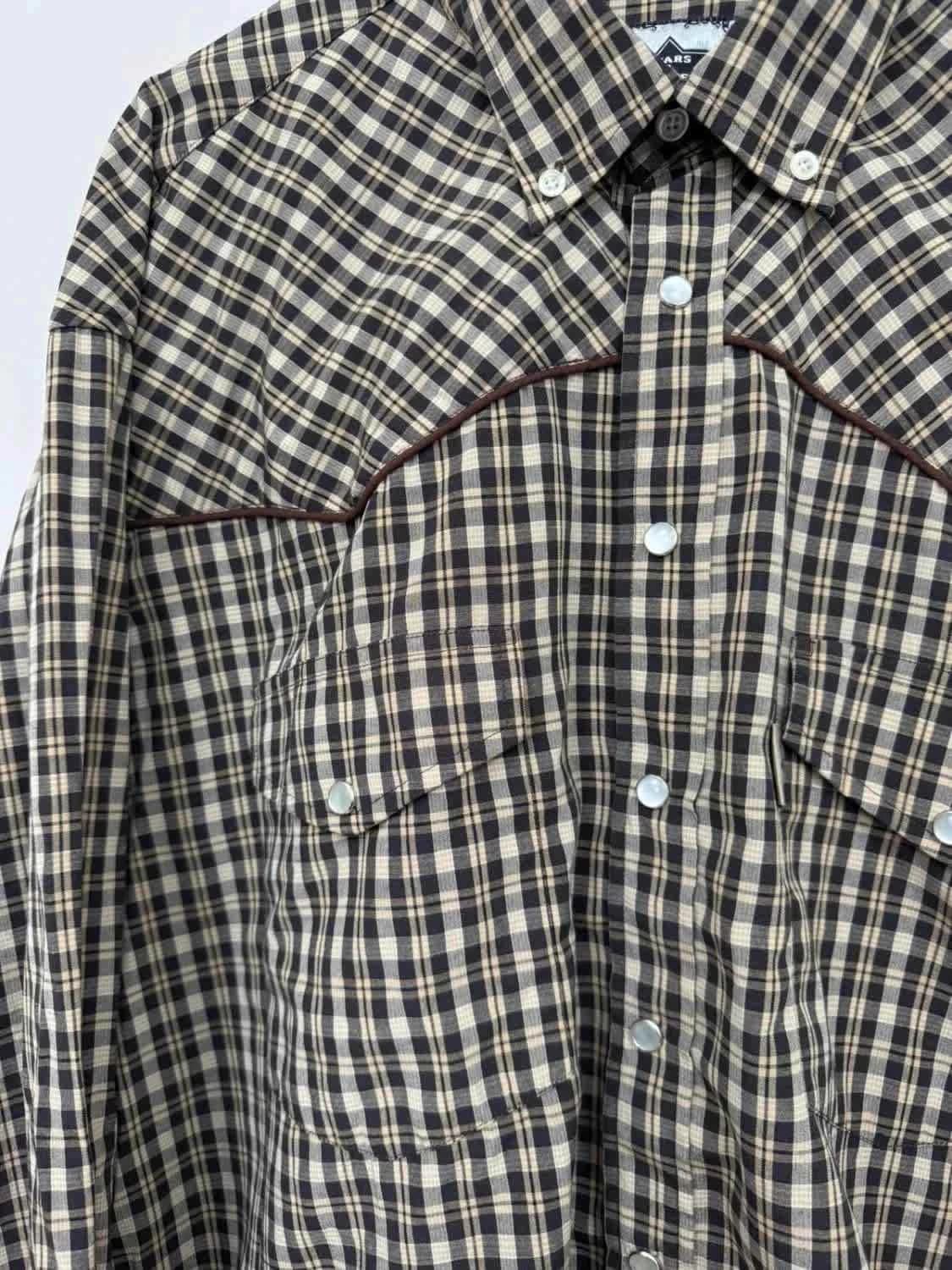 Chemise western à carreaux beige et noire boutons pressions nacrés Stars & Stripes taille XXL - Photo 3/11