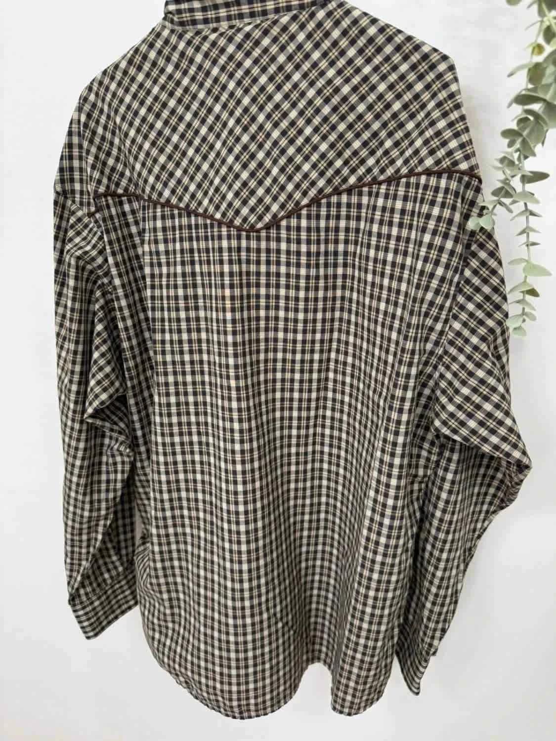 Chemise western à carreaux beige et noire boutons pressions nacrés Stars & Stripes taille XXL - Photo 6/11