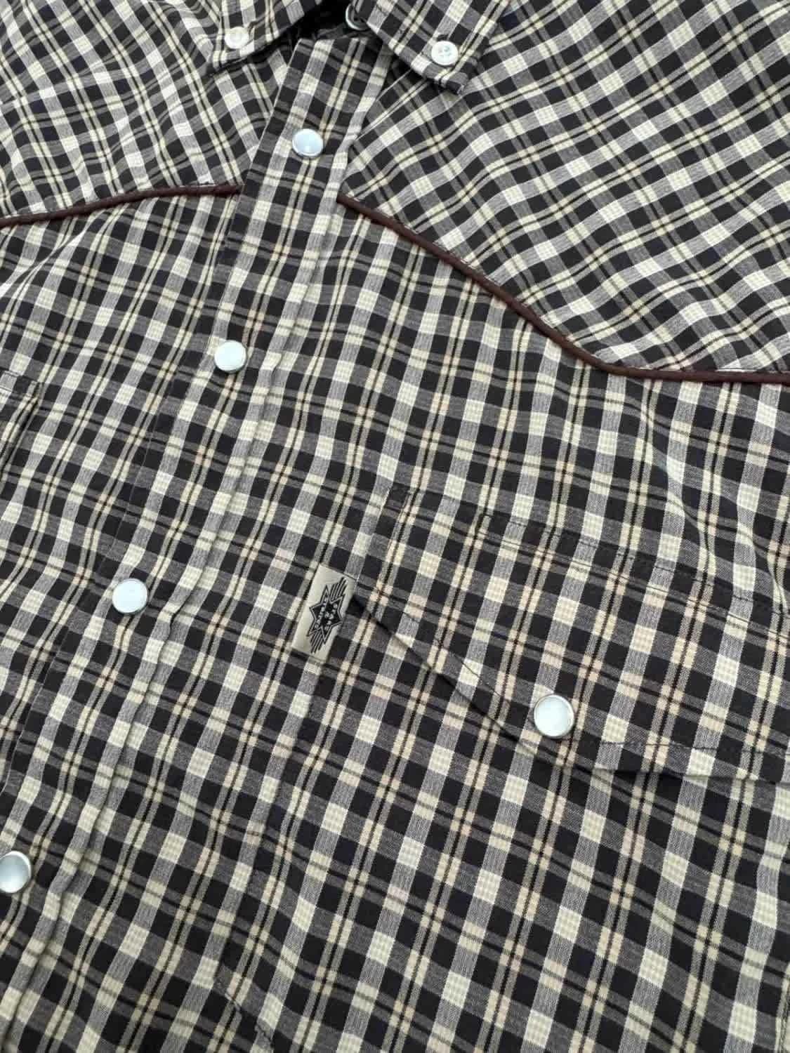 Chemise western à carreaux beige et noire boutons pressions nacrés Stars & Stripes taille XXL - Photo 7/11
