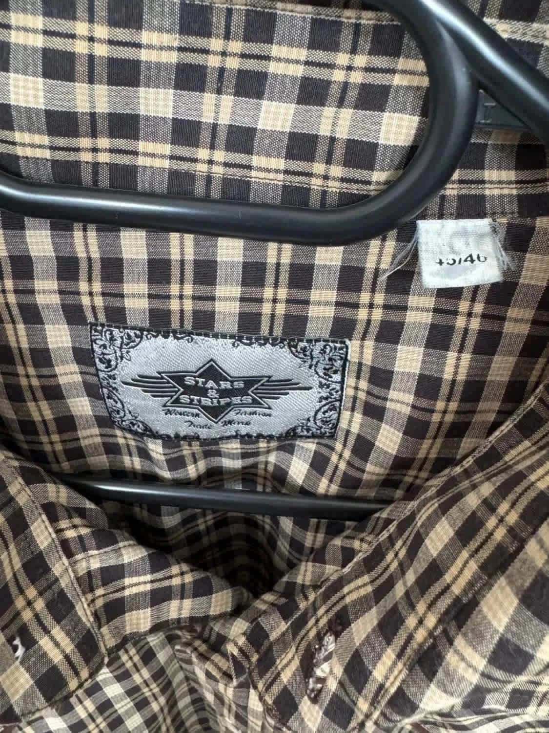 Chemise western à carreaux beige et noire boutons pressions nacrés Stars & Stripes taille XXL - Photo 8/11