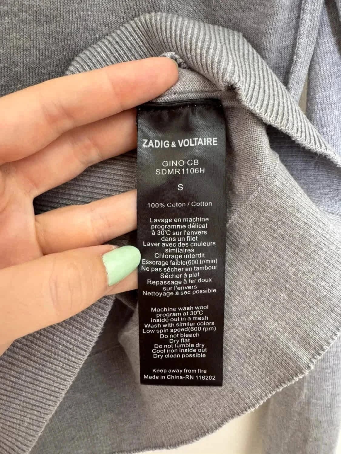 Pull gris col rond Zadig & Voltaire 100% coton taille S - Photo 6/6