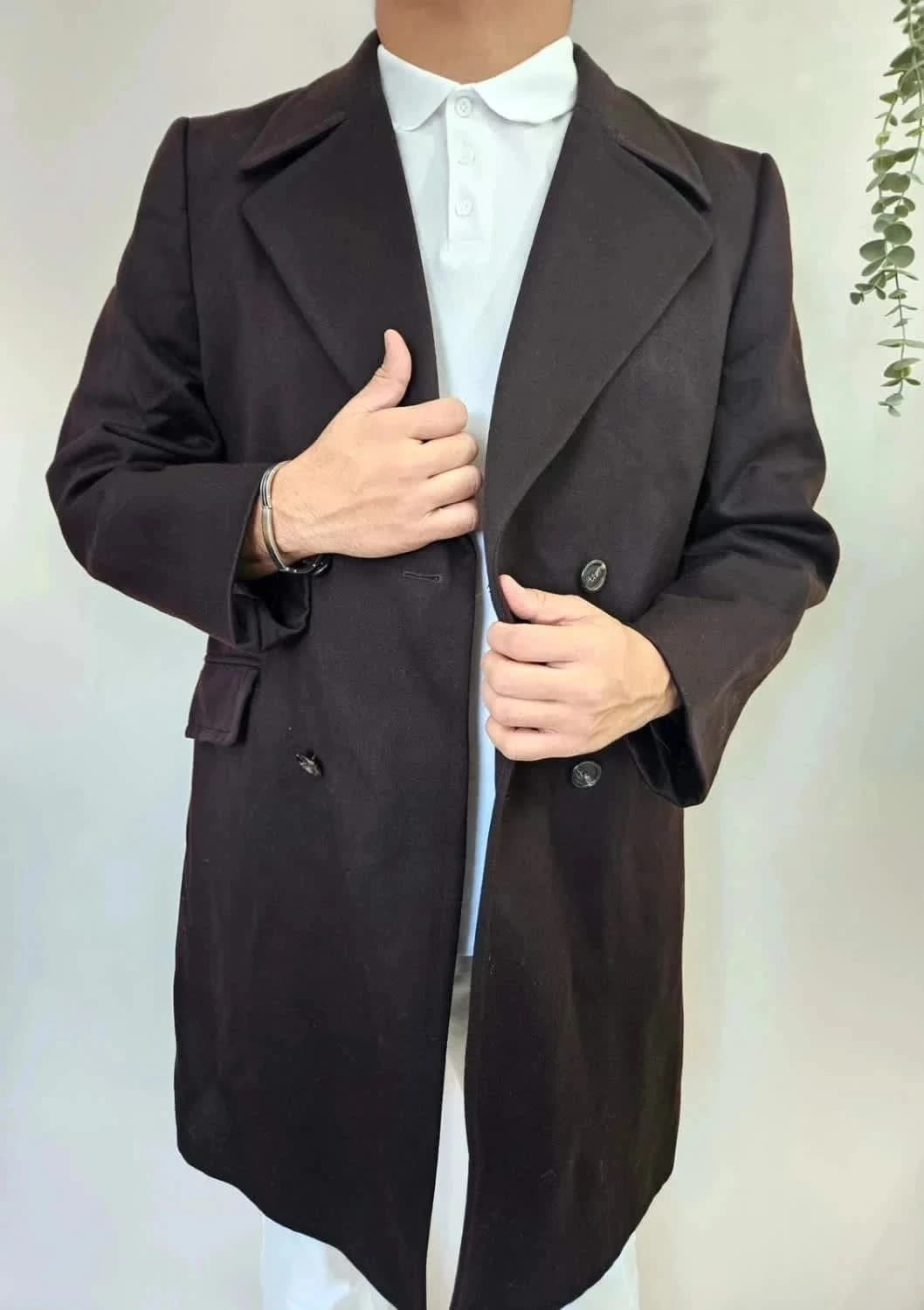 Manteau long marron 100% laine vierge Schild taille L - Photo 1/7