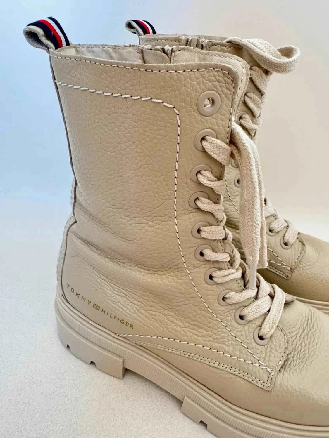 Bottines à lacets Tommy Hilfiger beige en cuir modèle Monochromatic Lace Up Boot taille 38 - Photo 5/10