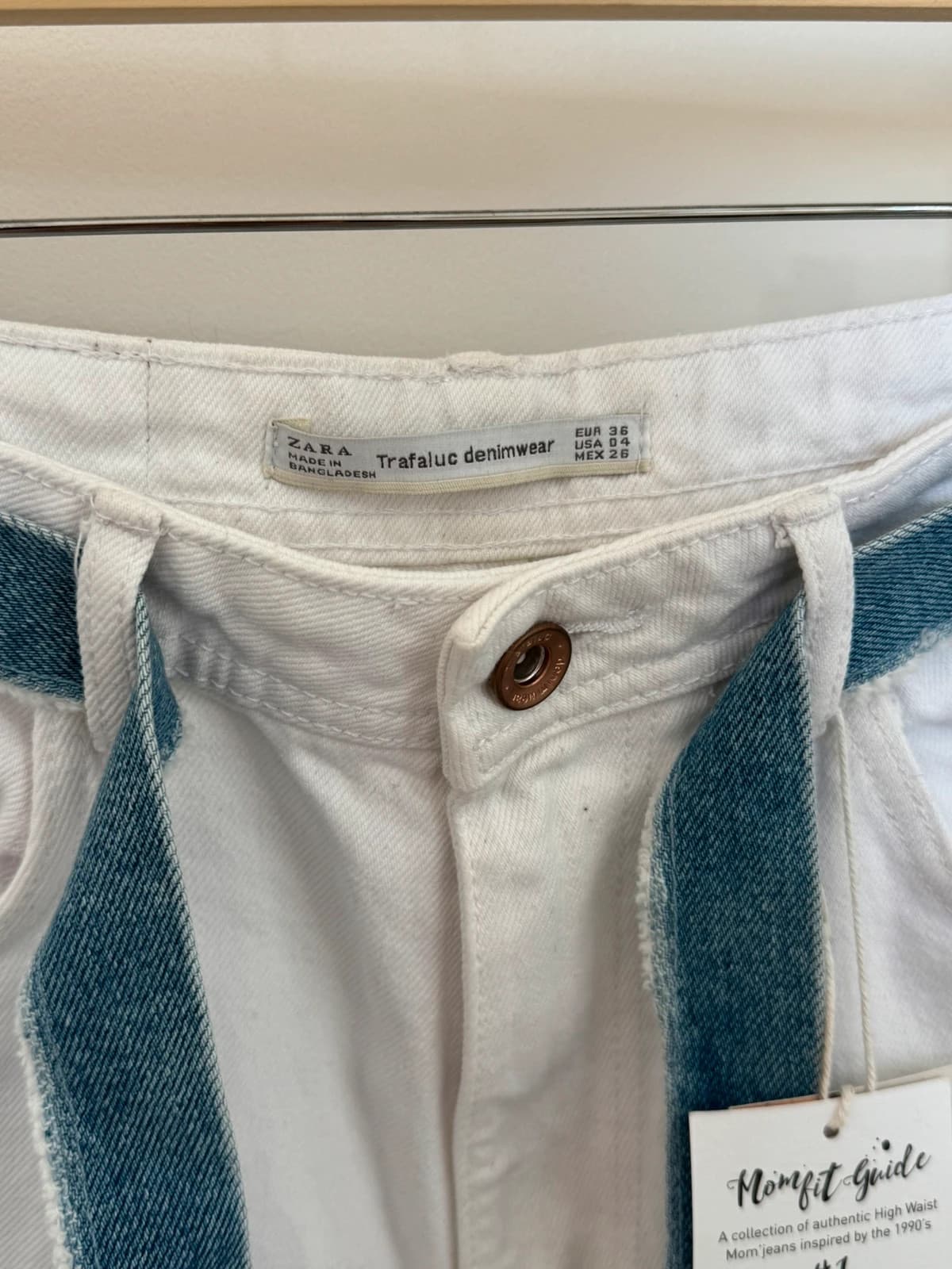 Jean mom fit taille haute Zara blanc ceinture denim taille 36/S - Photo 5/12