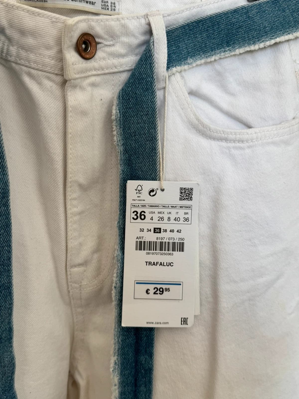Jean mom fit taille haute Zara blanc ceinture denim taille 36/S - Photo 3/12