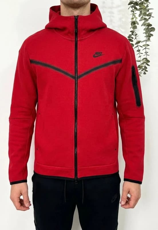 Veste Nike Tech Fleece rouge noir zippée à capuche taille M - Photo 1/9