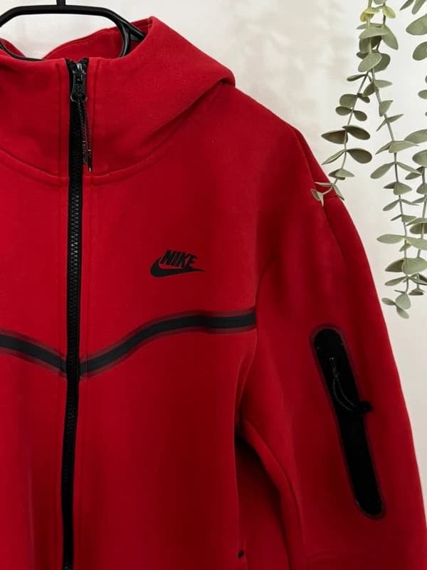 Veste Nike Tech Fleece rouge noir zippée à capuche taille M - Photo 3/9
