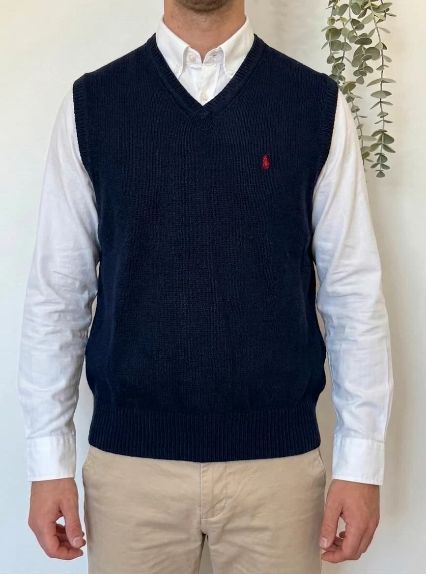 סוודר ללא שרוולים Ralph Lauren מפשתן עם אריגה פתוחה בכחול נייבי, מידה L - PP2603384 - תמונה 1/7