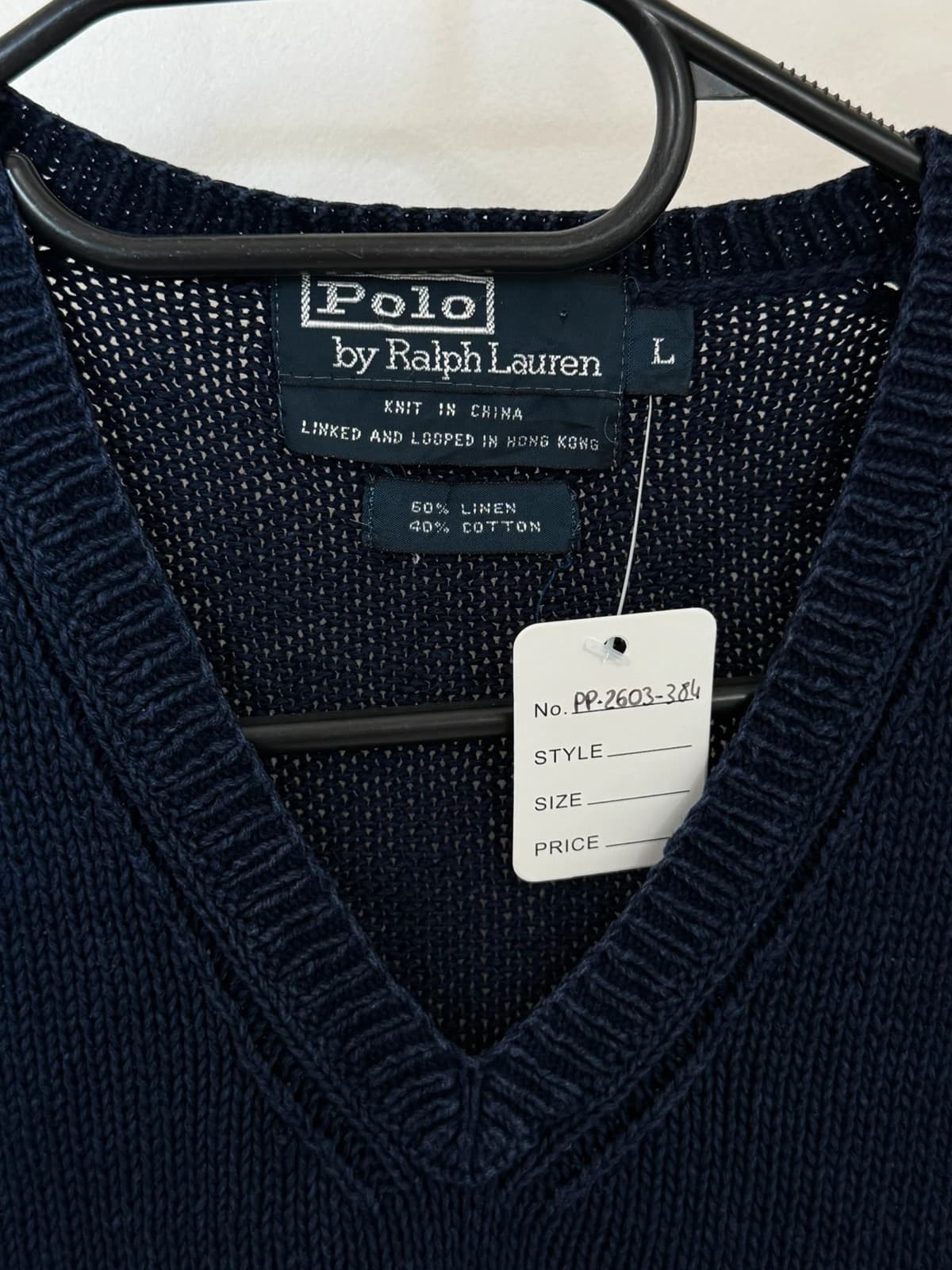 סוודר ללא שרוולים Ralph Lauren מפשתן עם אריגה פתוחה בכחול נייבי, מידה L - PP2603384 - תמונה 5/7