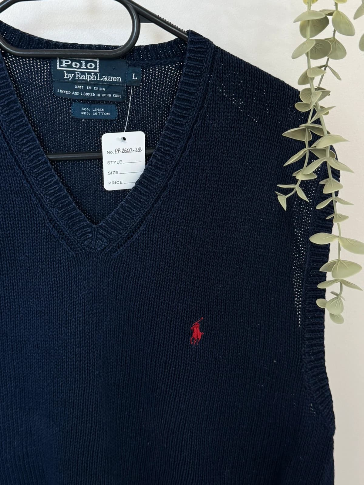 סוודר ללא שרוולים Ralph Lauren מפשתן עם אריגה פתוחה בכחול נייבי, מידה L - PP2603384 - תמונה 3/7