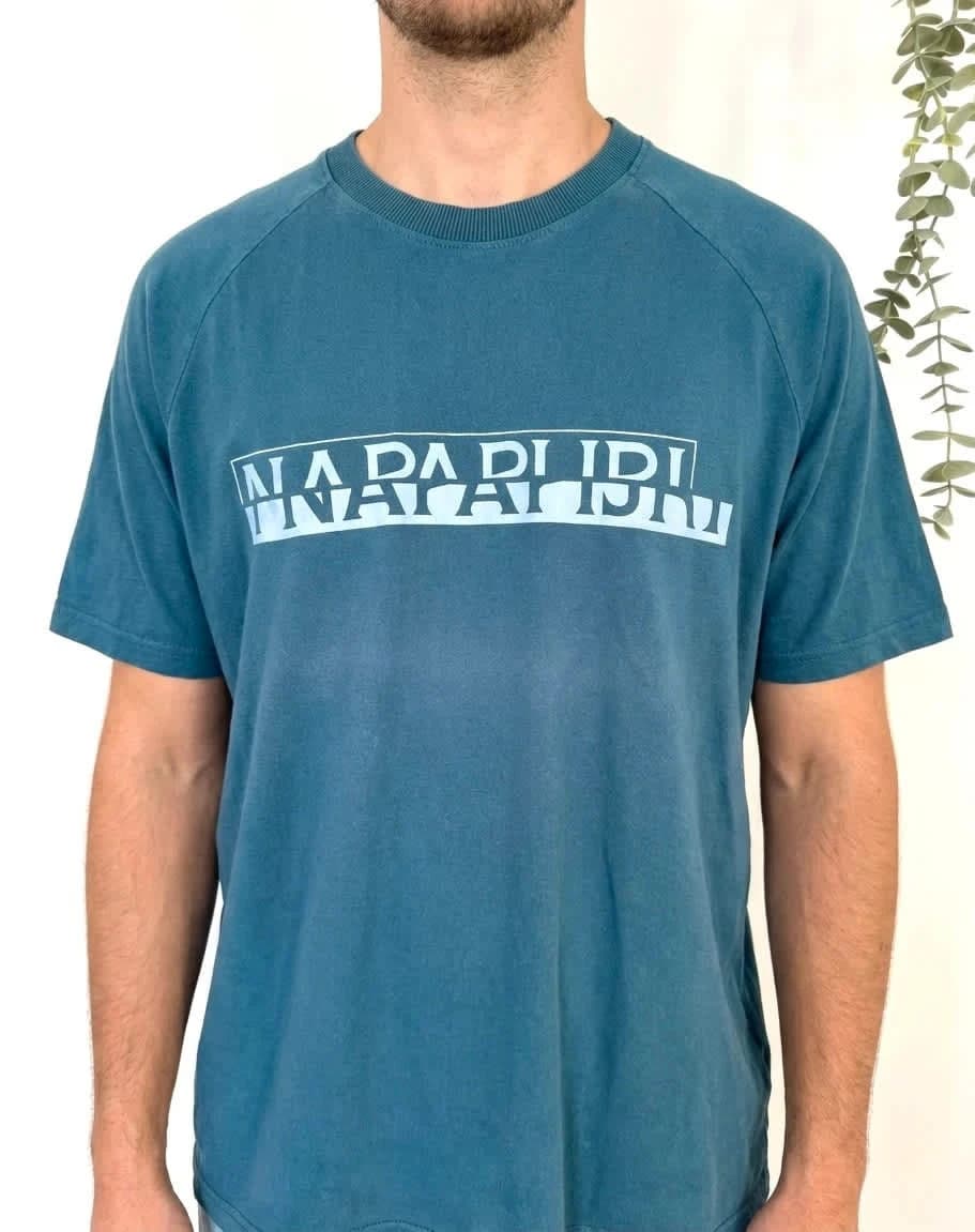 T-shirt coton Napapijri bleu logo geographic taille XL - FP2512183 - Photo 1/5