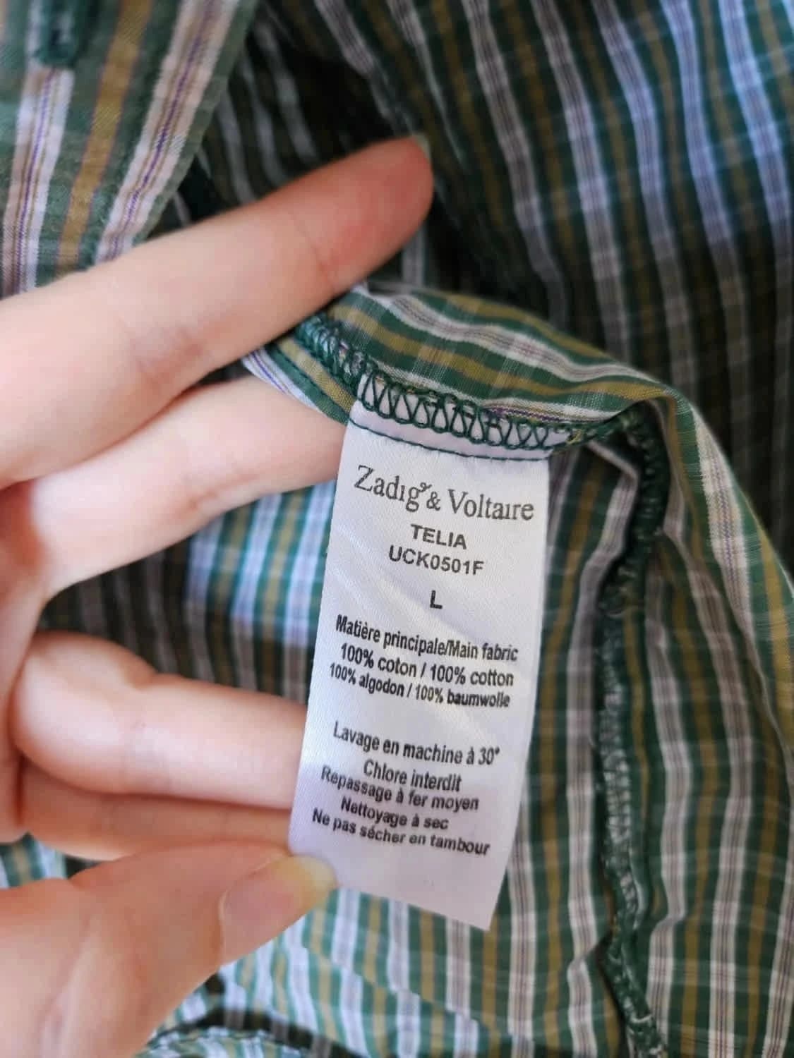 Chemise Zadig & Voltaire à carreaux verts taille L - Photo 7/7