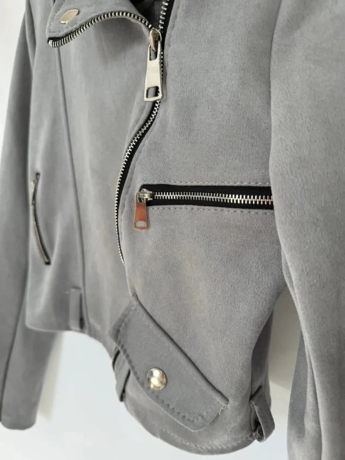 Veste biker courte grise effet suédine taille M - Photo 4/5
