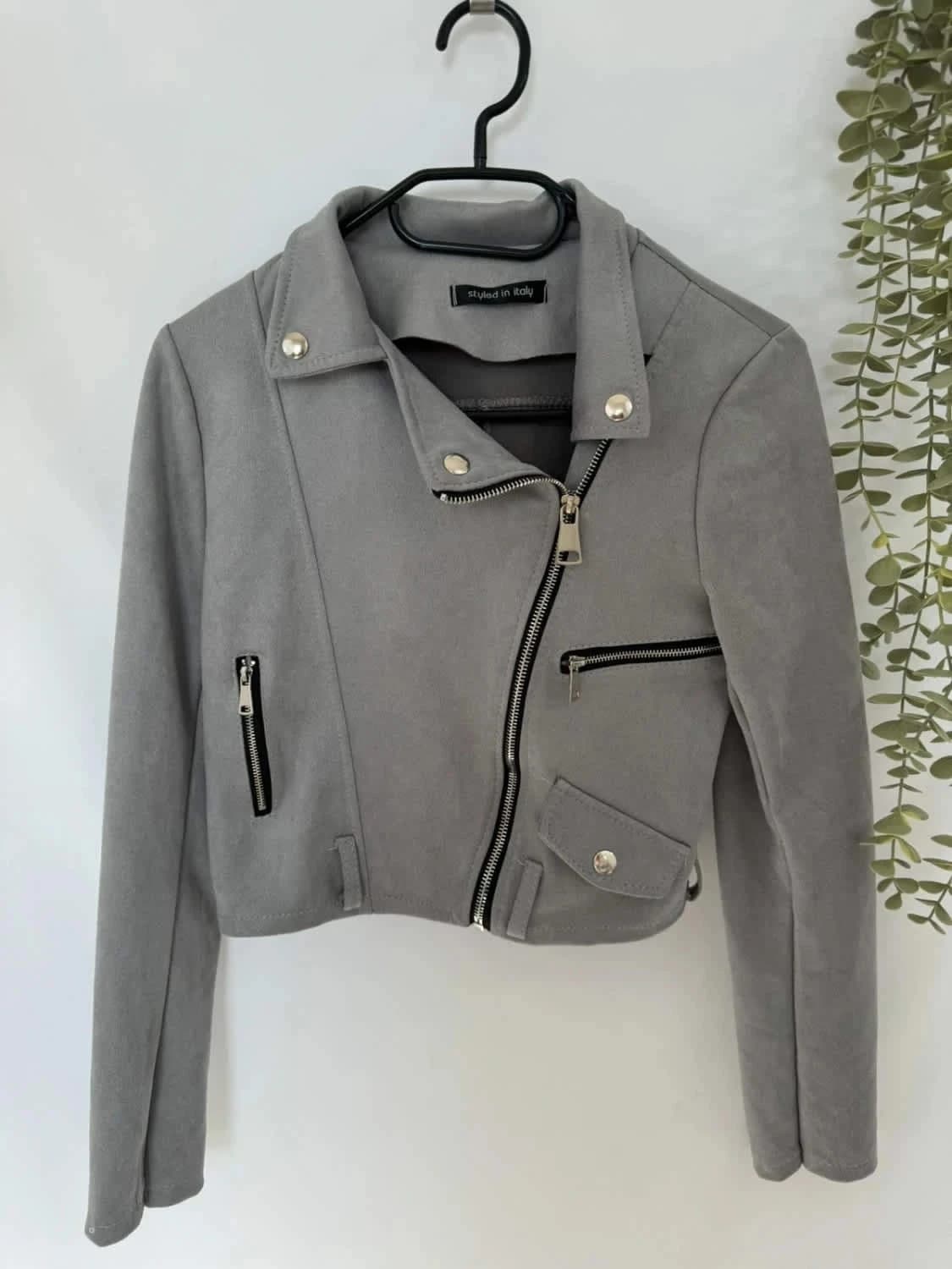 Veste biker courte grise effet suédine taille M - Photo 2/5