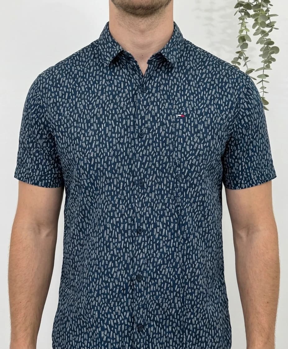 Chemise manches courtes coton Tommy Jeans motif graphique bleu taille L - FP260187 - Photo 1/7