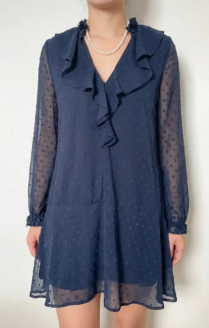 Robe Zara bleue à pois dentelle taille S - Photo 1/6