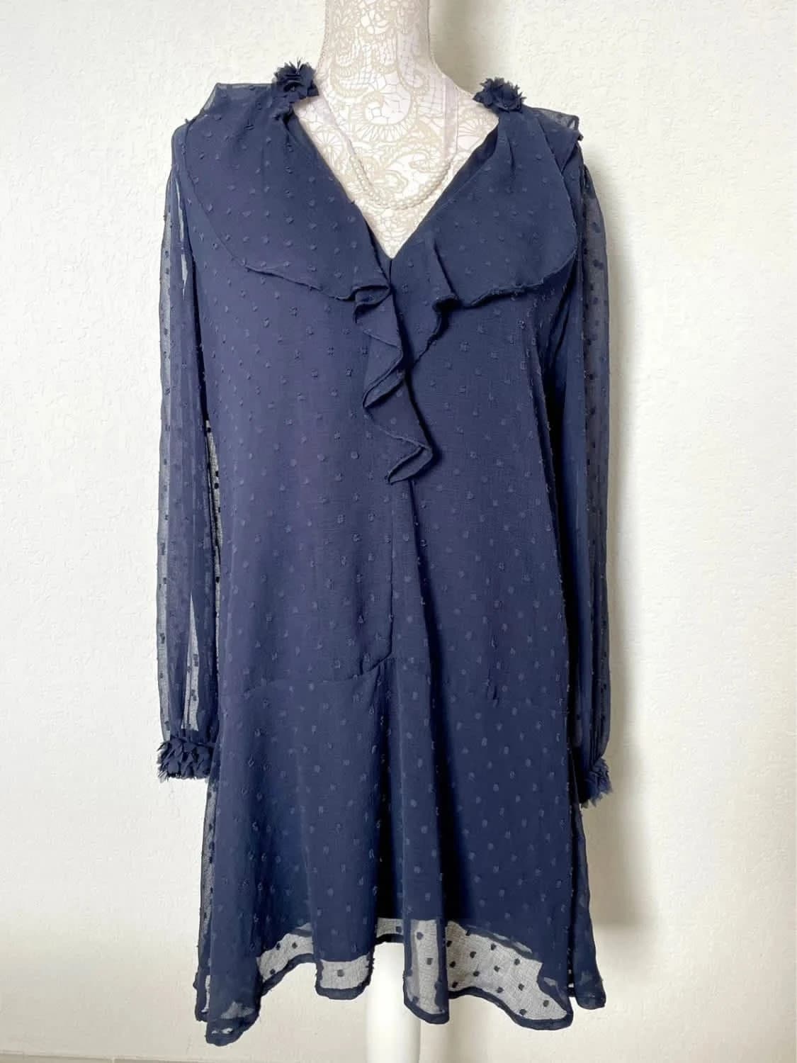 Robe Zara bleue à pois dentelle taille S - Photo 2/6