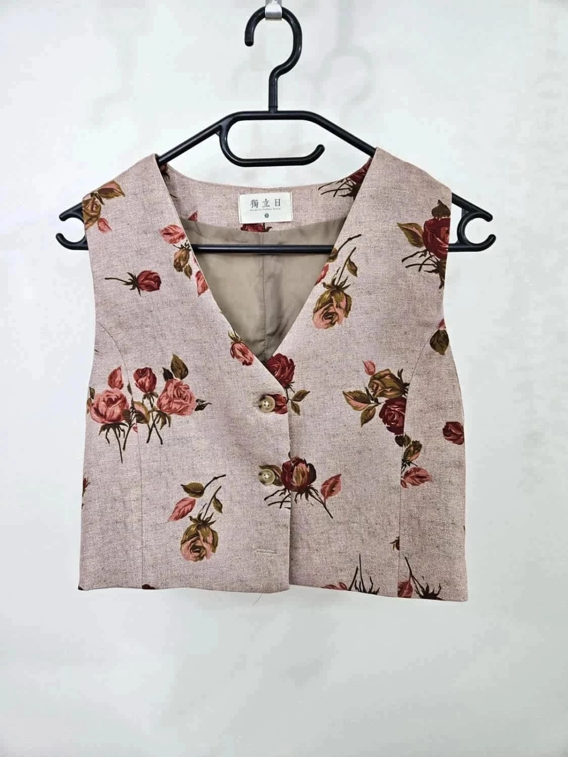 Gilet sans manches beige à fleurs taille S - Photo 2/4