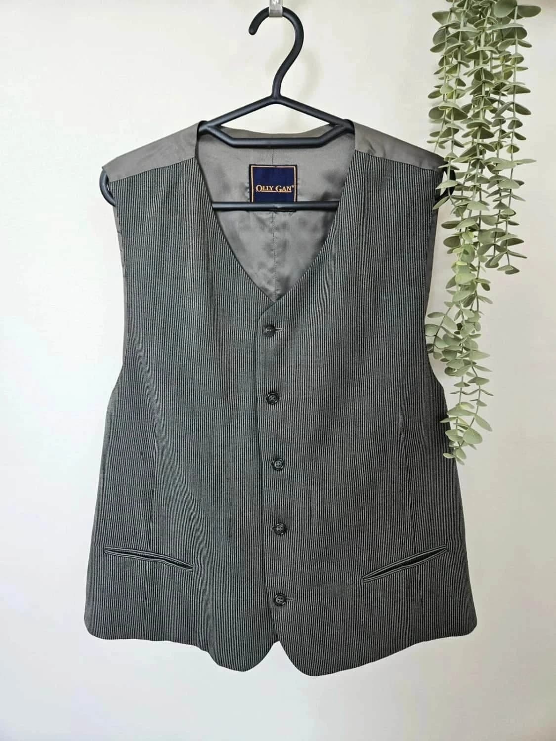Gilet de costume sans manches rayé gris Olly Gan taille 54 - Photo 2/7