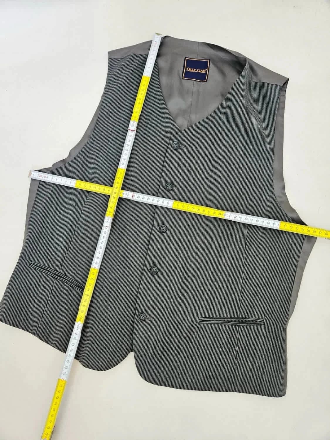Gilet de costume sans manches rayé gris Olly Gan taille 54 - Photo 7/7