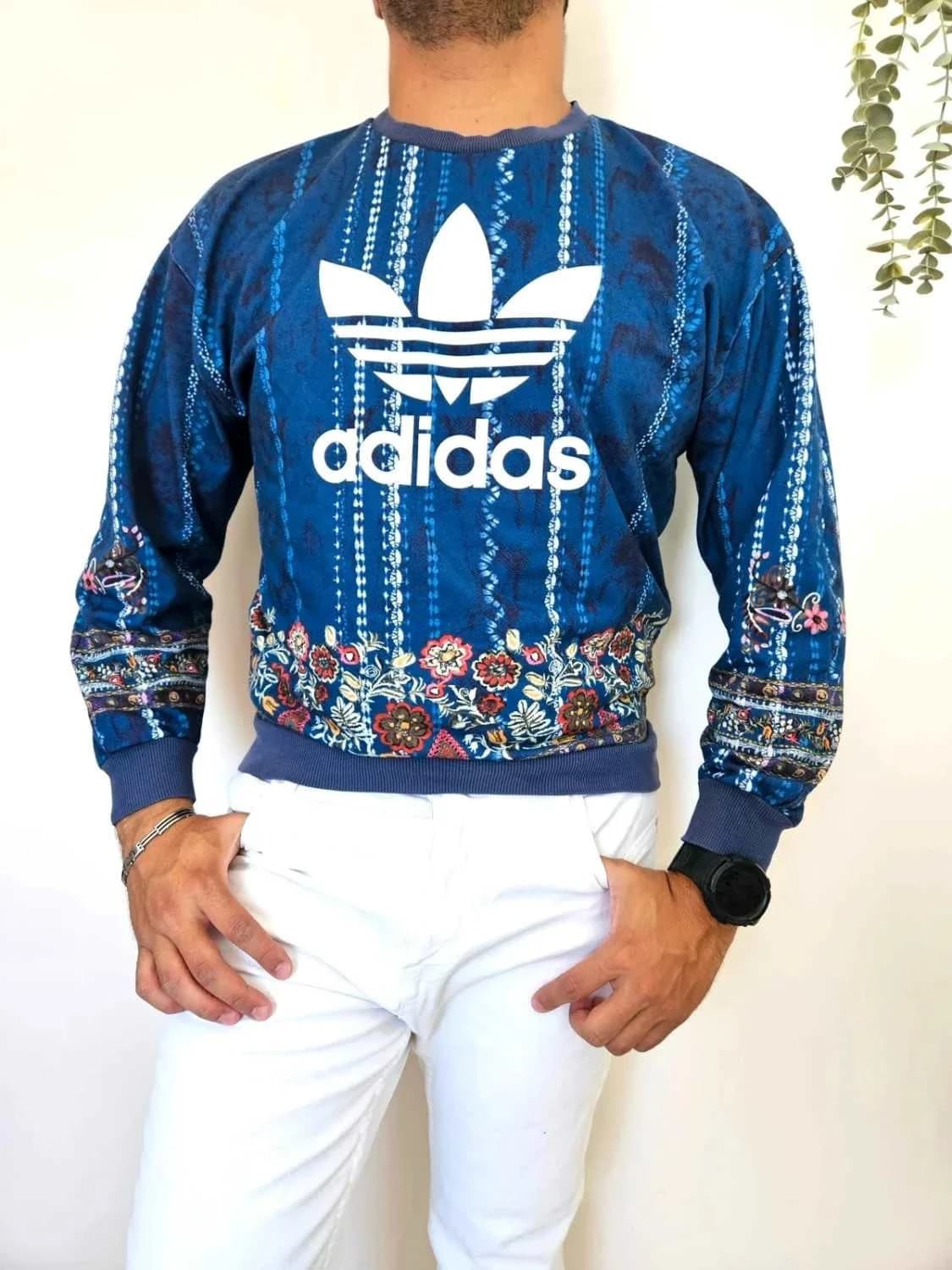 Sweat Adidas Originals Trefoil bleu motif floral/bohème taille 40 - Photo 1/10