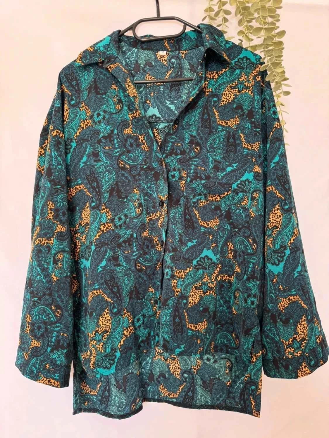 Chemise turquoise oversize à imprimé taille S - Photo 2/6