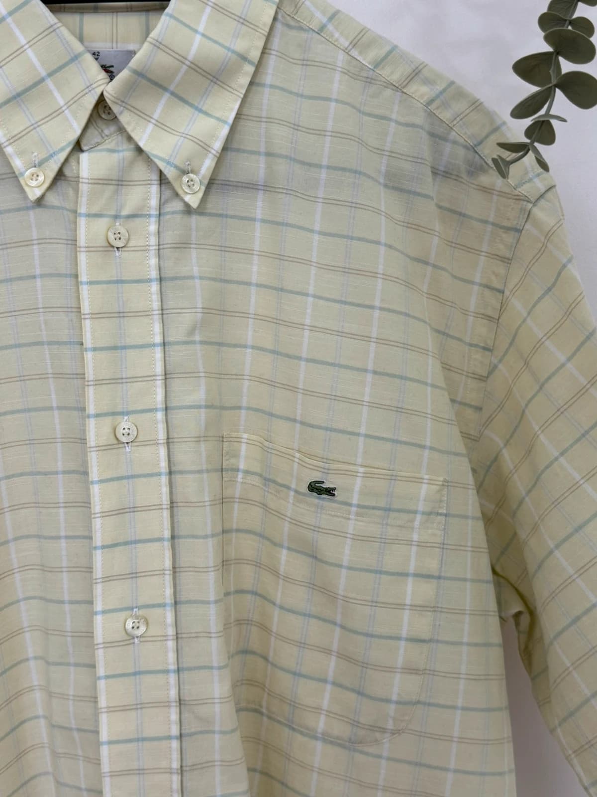 Chemise manches courtes Lacoste coton carreaux jaune pâle taille 42/XL - FP260191 - Photo 3/8