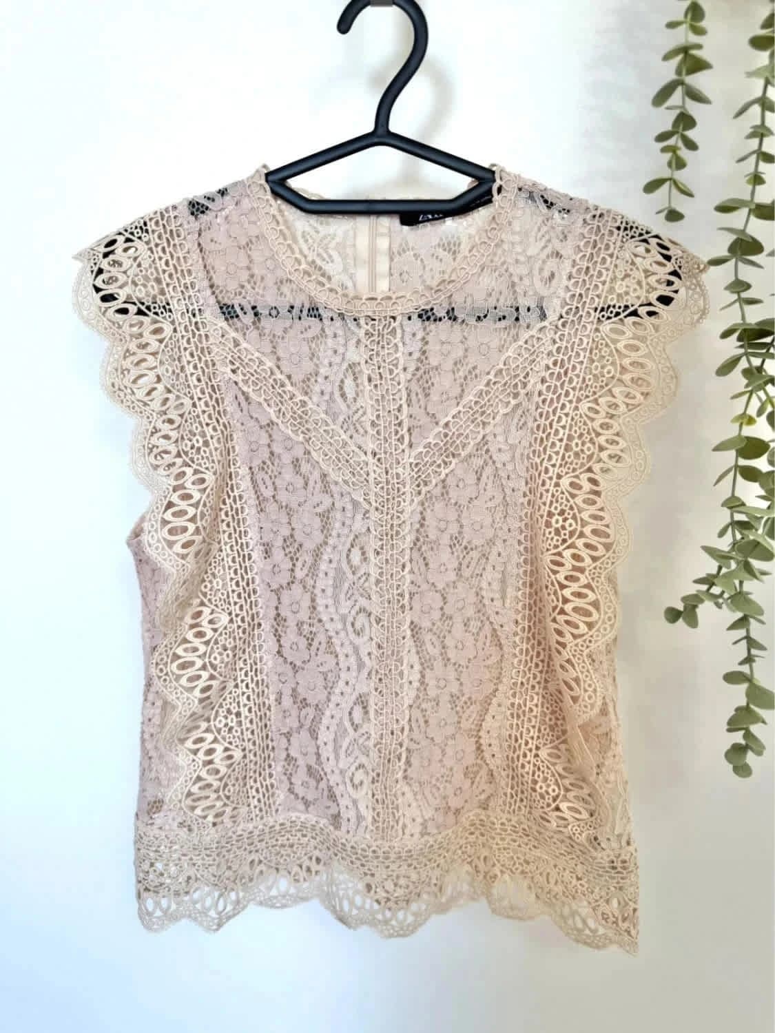 Top sans manches Zara en dentelle beige taille S - Photo 2/7