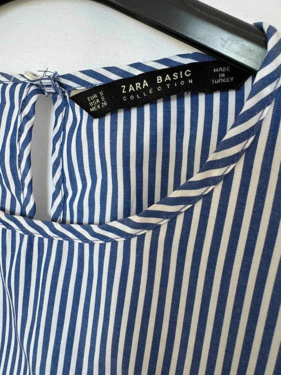 Blouse Zara bleue et blanche à rayures avec motifs fleurs taille S - Photo 5/8
