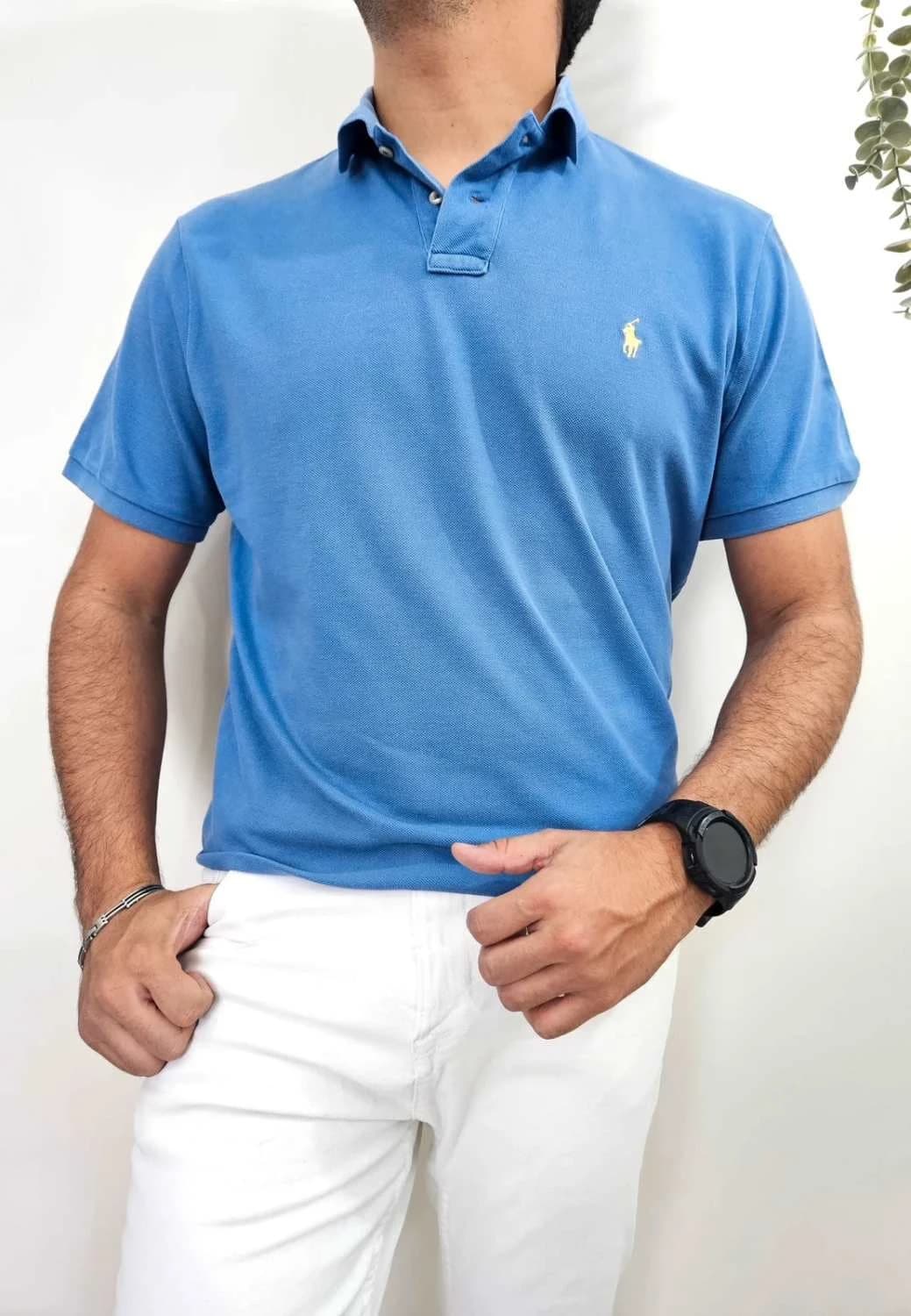 Polo Ralph Lauren din bumbac piqué albastru cu logo galben, mărime XL - FP251262 - Fotografia 1/9