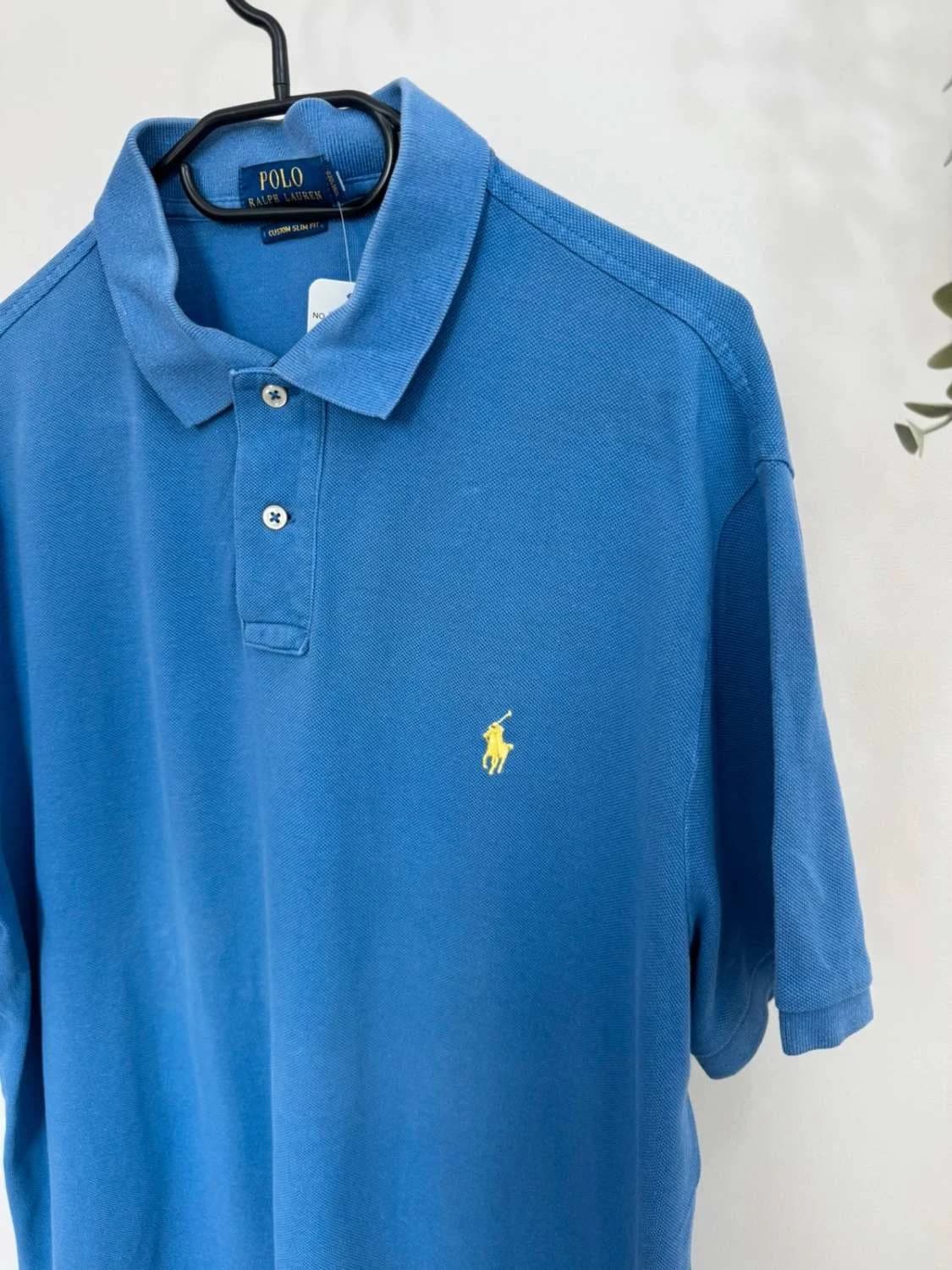 Polo Ralph Lauren din bumbac piqué albastru cu logo galben, mărime XL - FP251262 - Fotografia 4/9