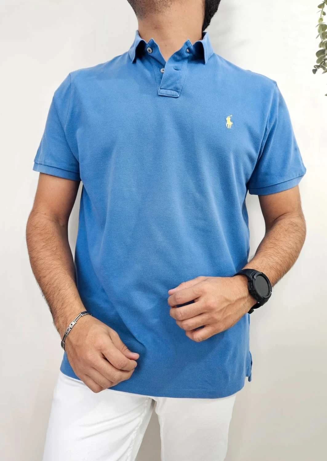 Polo Ralph Lauren din bumbac piqué albastru cu logo galben, mărime XL - FP251262 - Fotografia 2/9