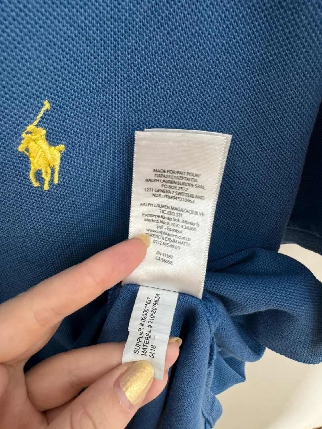Polo Ralph Lauren din bumbac piqué albastru cu logo galben, mărime XL - FP251262 - Fotografia 8/9