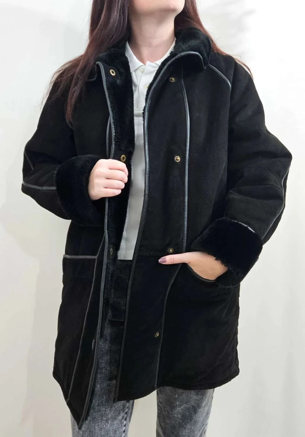Manteau long cuir shearling noir doublé fausse fourrure taille 38 - SC2512235 - Photo 1/6