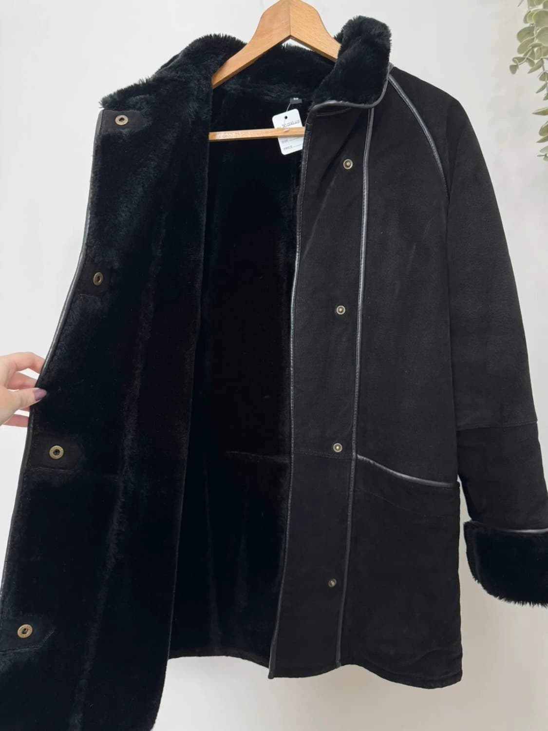 Manteau long cuir shearling noir doublé fausse fourrure taille 38 - SC2512235 - Photo 5/6
