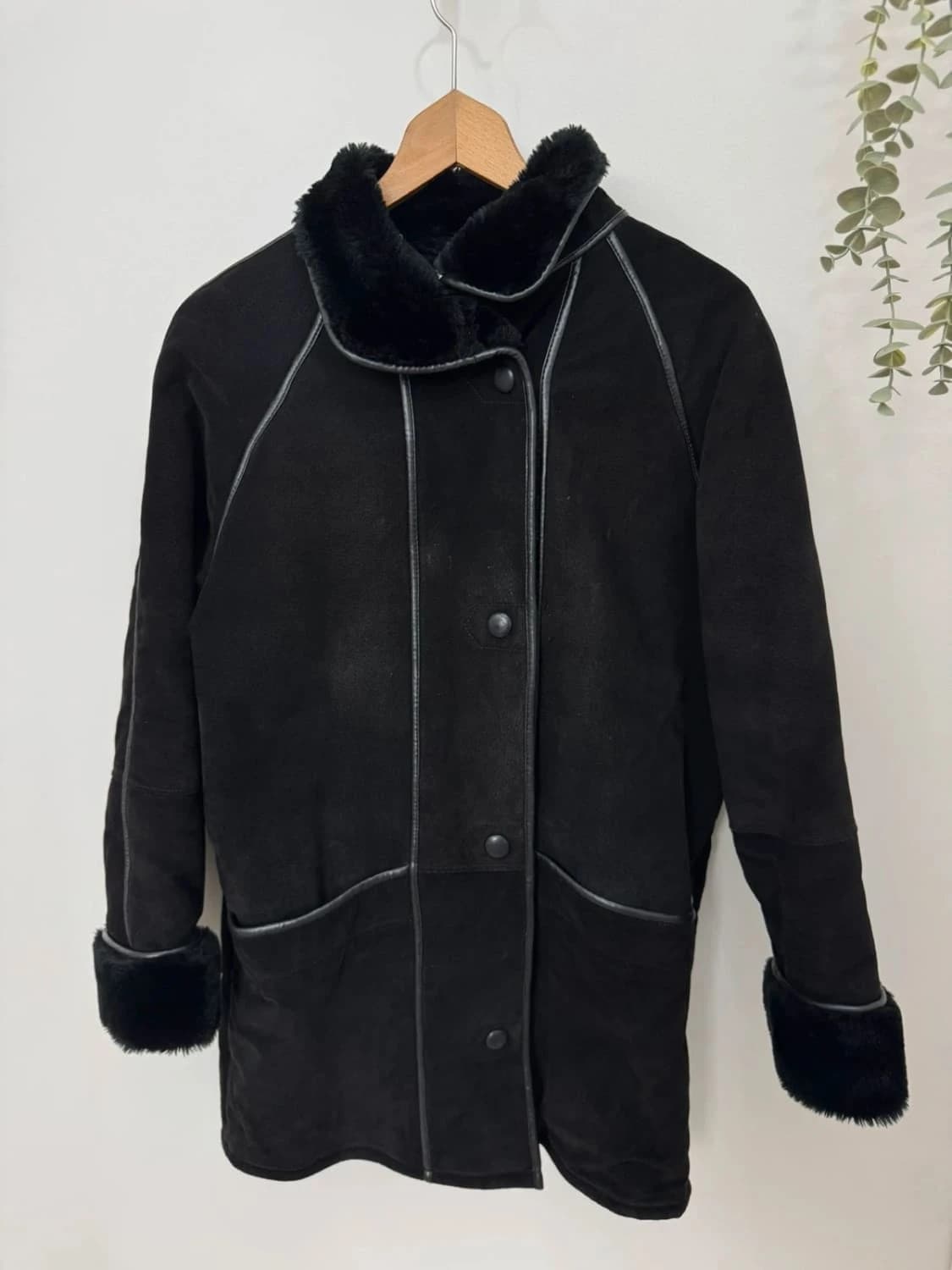 Manteau long cuir shearling noir doublé fausse fourrure taille 38 - SC2512235 - Photo 2/6