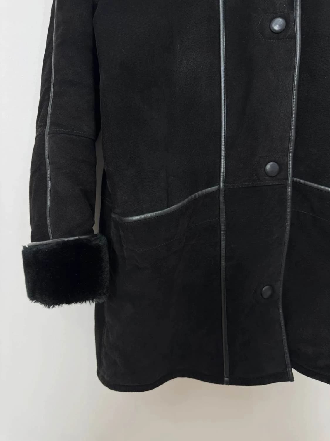 Manteau long cuir shearling noir doublé fausse fourrure taille 38 - SC2512235 - Photo 3/6