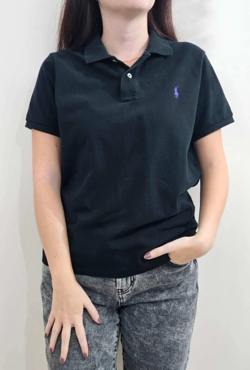 Polo Ralph Lauren The Skinny Polo noir coton piqué logo violet taille XL - FP25126 - Photo 1/9