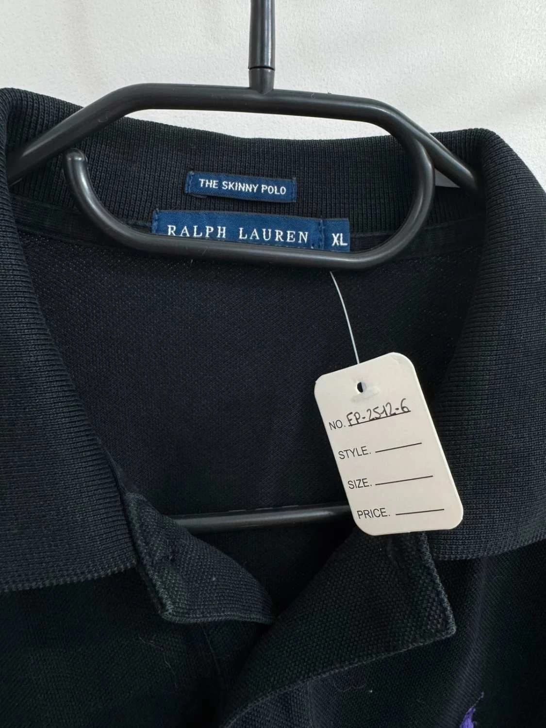 Polo Ralph Lauren The Skinny Polo noir coton piqué logo violet taille XL - FP25126 - Photo 4/9