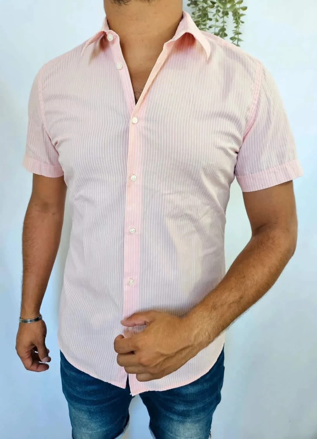 Chemise manches courtes s.Oliver à rayures saumon taille 40 - Photo 1/7