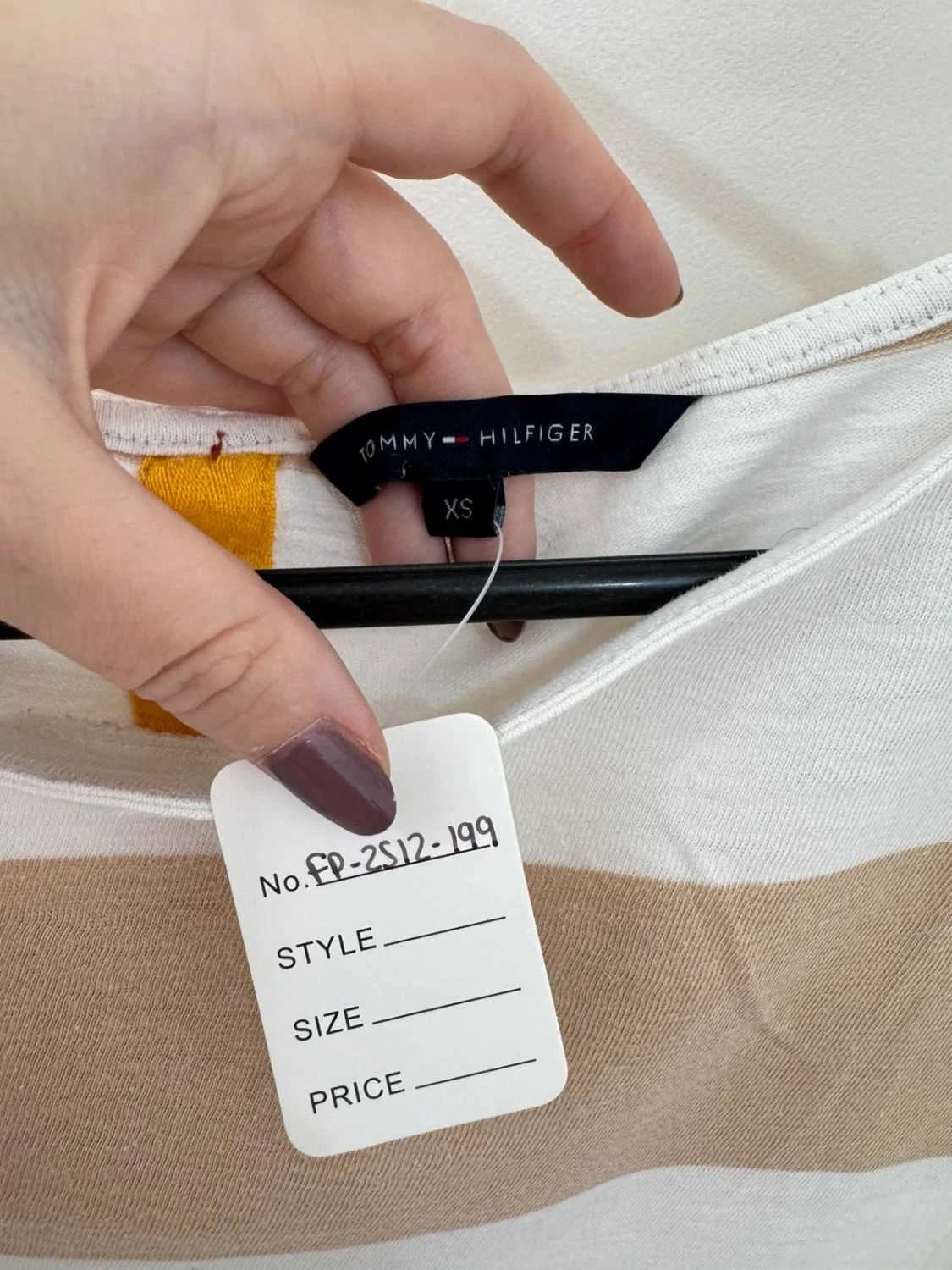 T-shirt Tommy Hilfiger rayé manches trois quarts beige blanc taille XS - FP2512199 - Photo 4/8