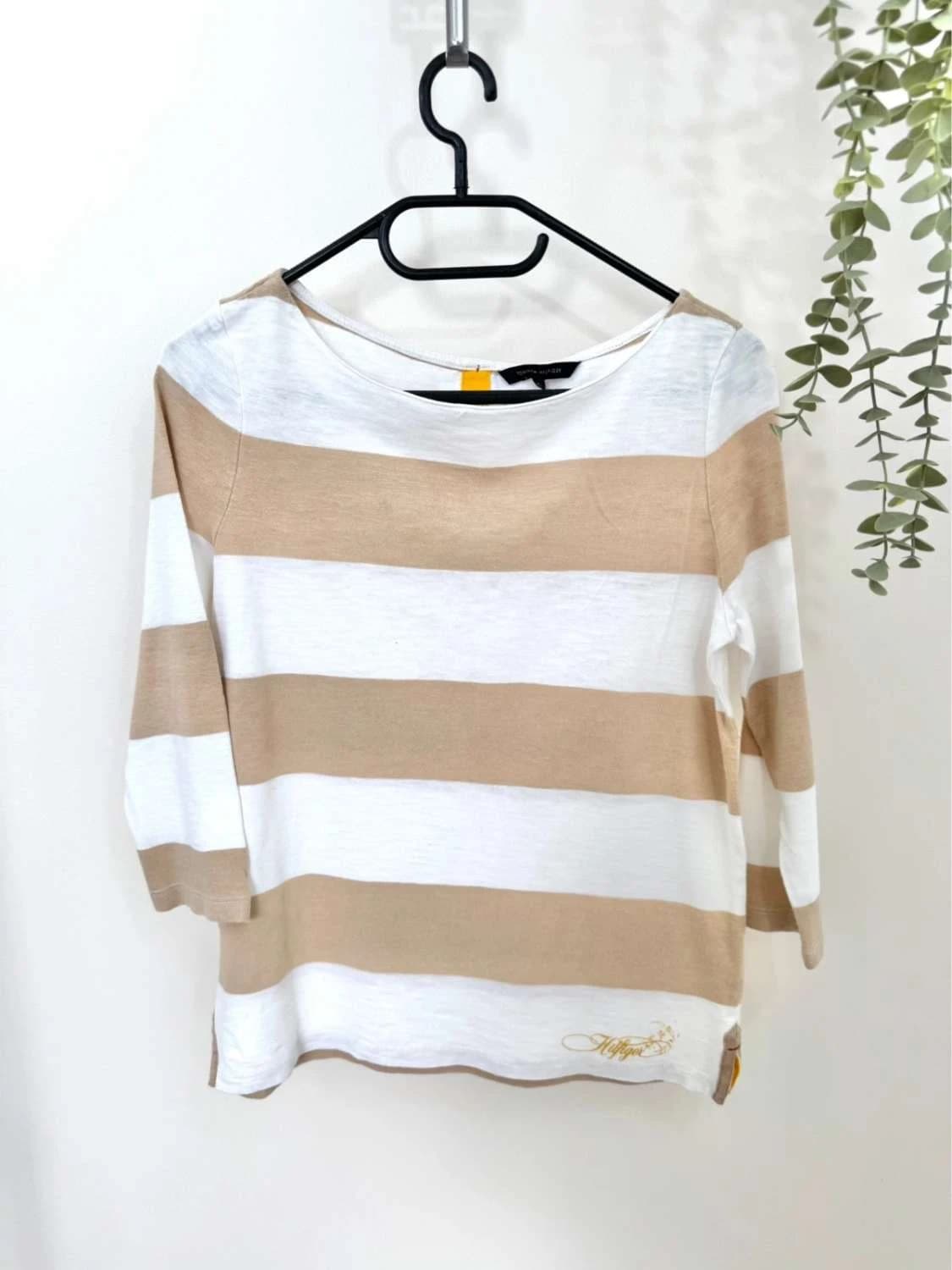 T-shirt Tommy Hilfiger rayé manches trois quarts beige blanc taille XS - FP2512199 - Photo 2/8