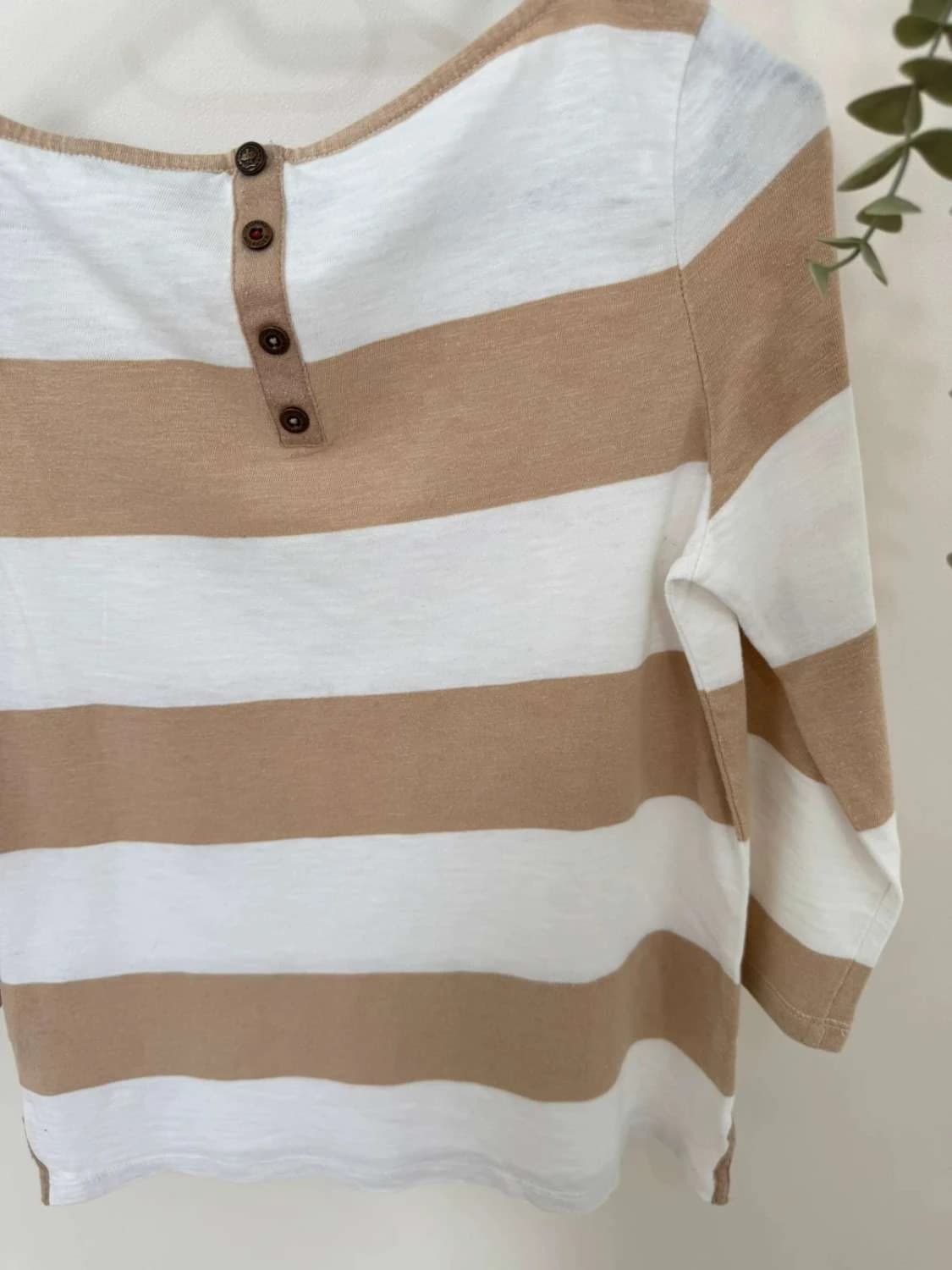 T-shirt Tommy Hilfiger rayé manches trois quarts beige blanc taille XS - FP2512199 - Photo 8/8