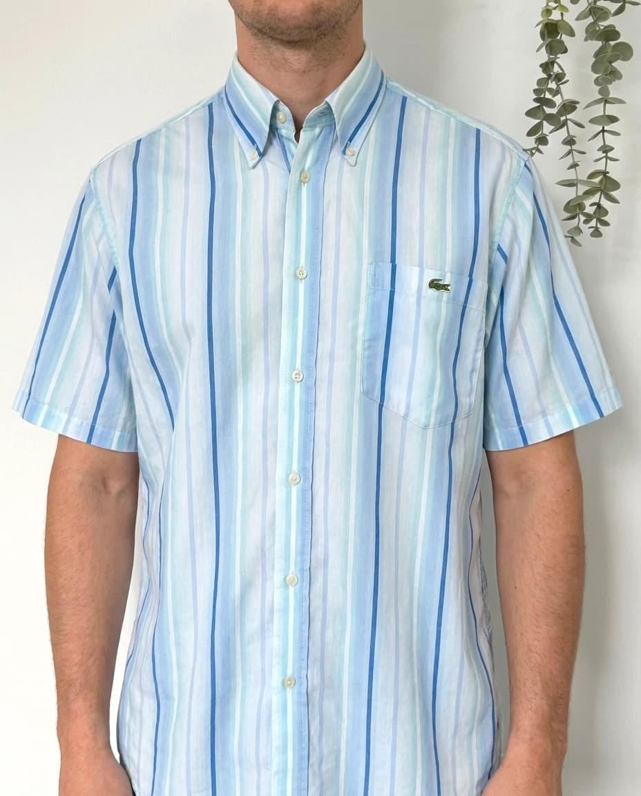 Chemise manches courtes rayée Lacoste bleu pastel taille 38/M - FP260196 - Photo 1/8