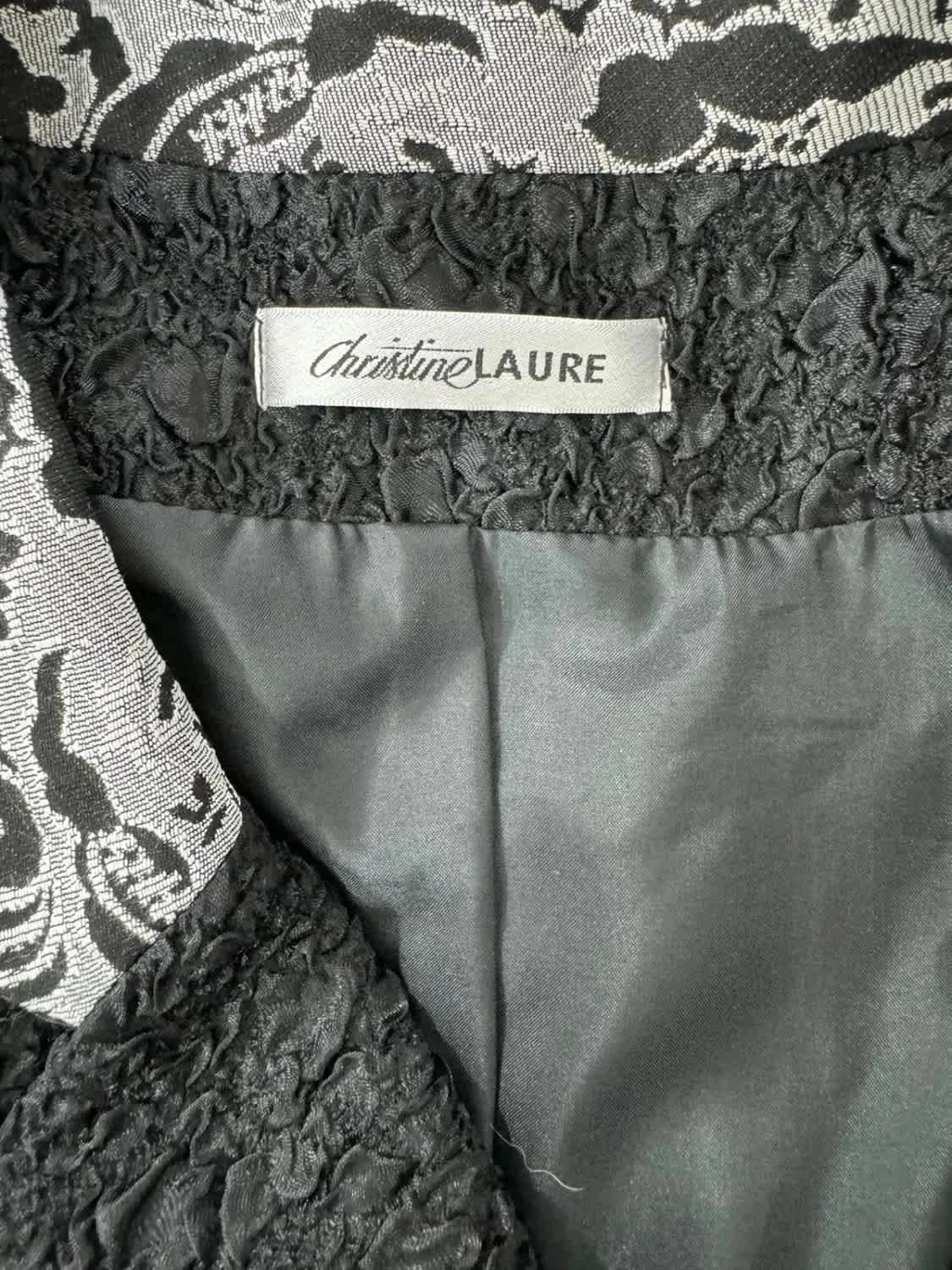 Veste blazer noir texturé Christine Laure avec col et bordure imprimés floraux taille 44 - Photo 6/7