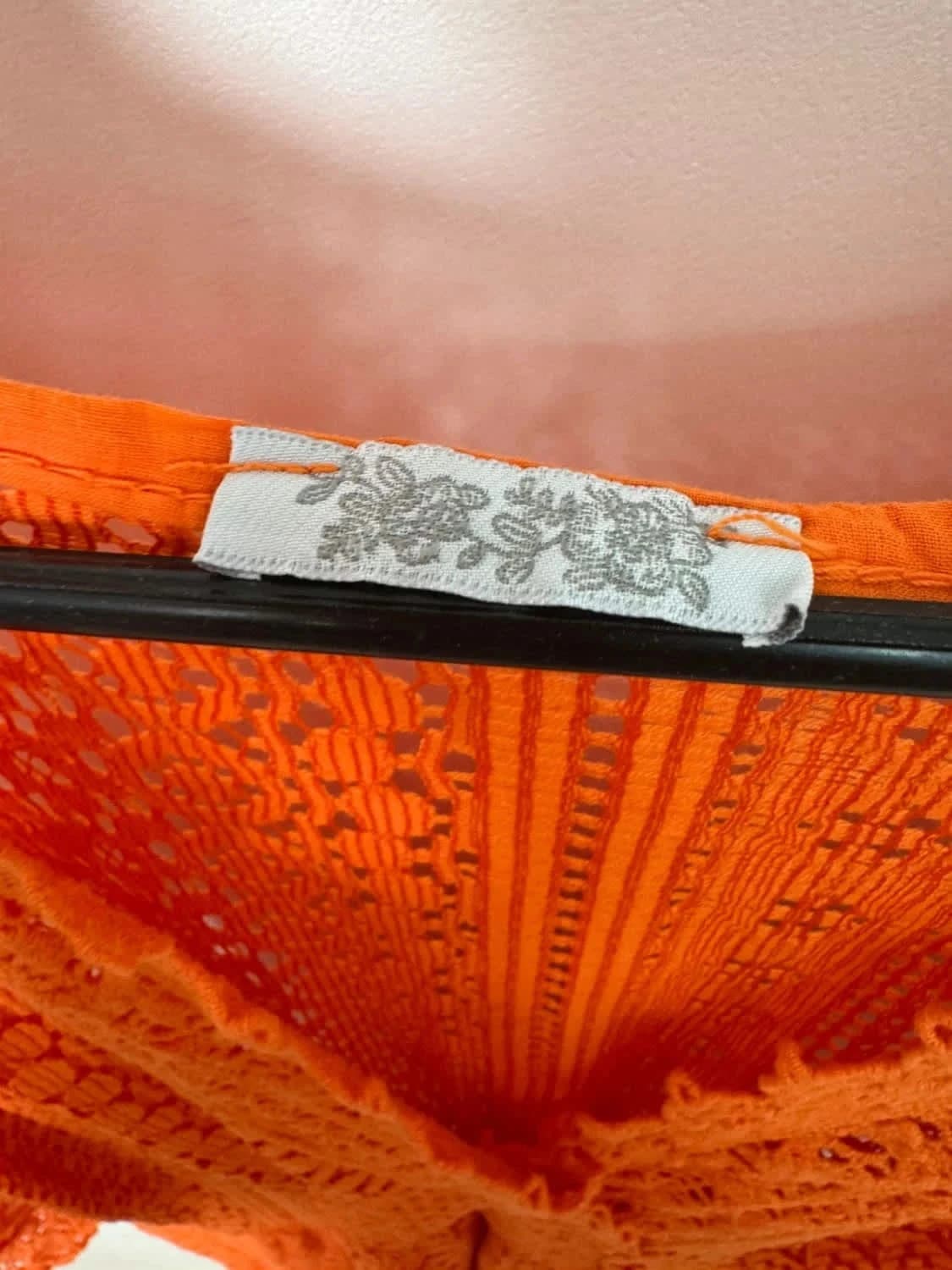 Robe bohème orange en dentelle crochet manches évasées doublée col V - Photo 4/6