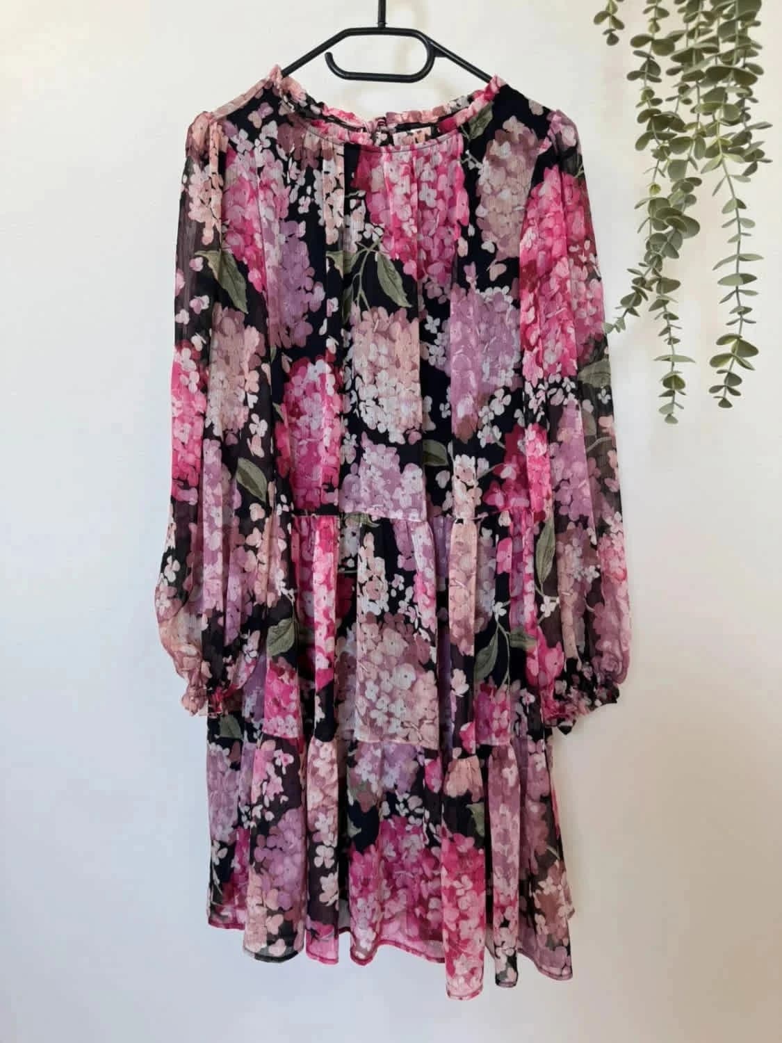 Robe H&M fluide à manches longues imprimé fleurs roses doublée taille S - Photo 2/6