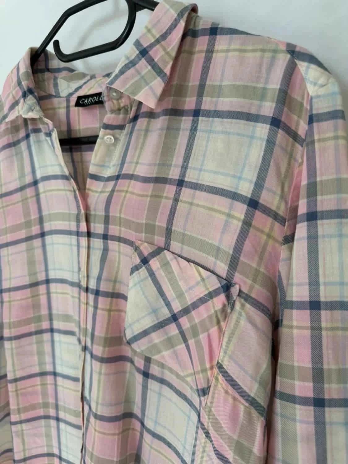 Chemise rose à carreaux Caroll taille L - Photo 4/5